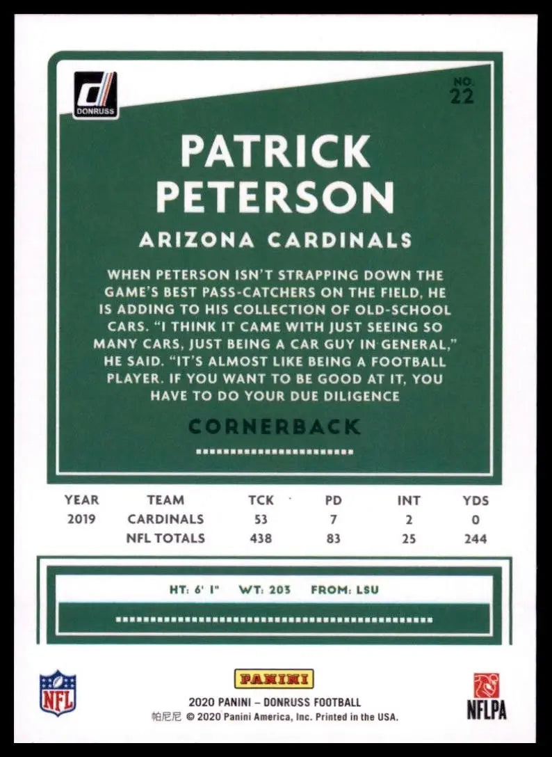 2020 Panini Donruss - Patrick Peterson #22 - Football Card Single