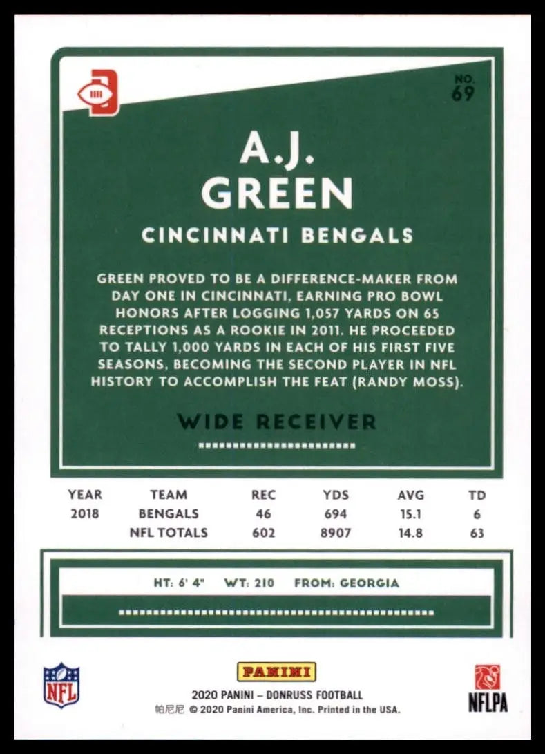 2020 Panini Donruss - Photo Variation A.J. Green #69 Press Proof Blue - Football Card Single