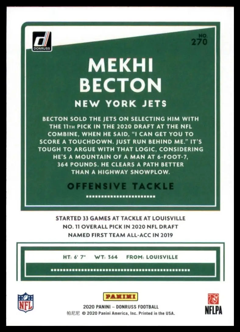 2020 Panini Donruss - Rookie Mekhi Becton #270 (RC) - Football Card Single