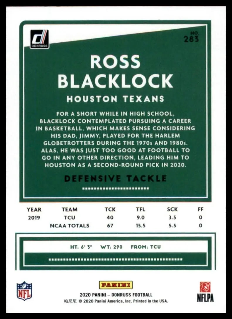 2020 Panini Donruss - Rookie Ross Blacklock #283 (RC) - Football Card Single