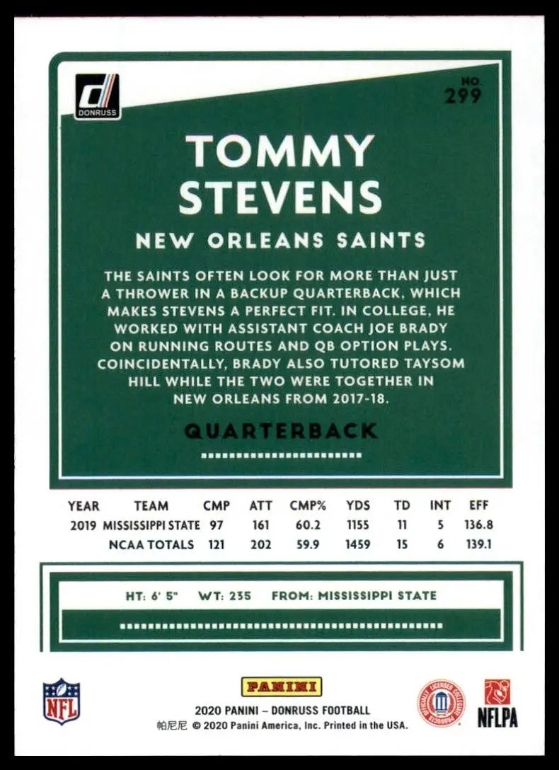 2020 Panini Donruss - Rookie Tommy Stevens #299 (RC) - Football Card Single