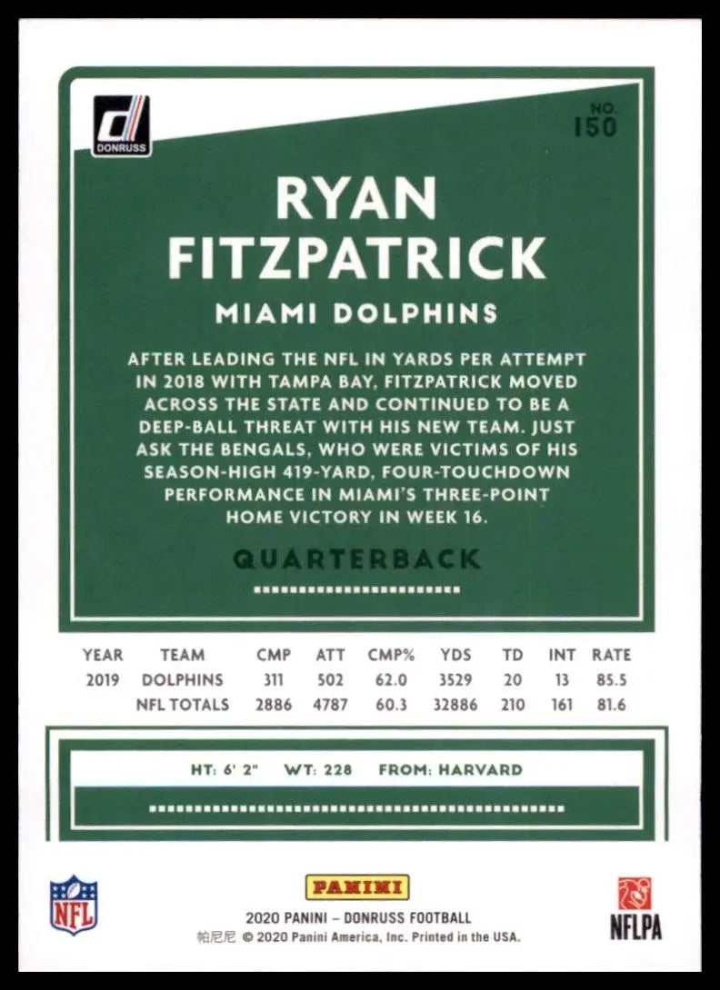 2020 Panini Donruss - Ryan Fitzpatrick #150 Press Proof Blue - Football Card Single