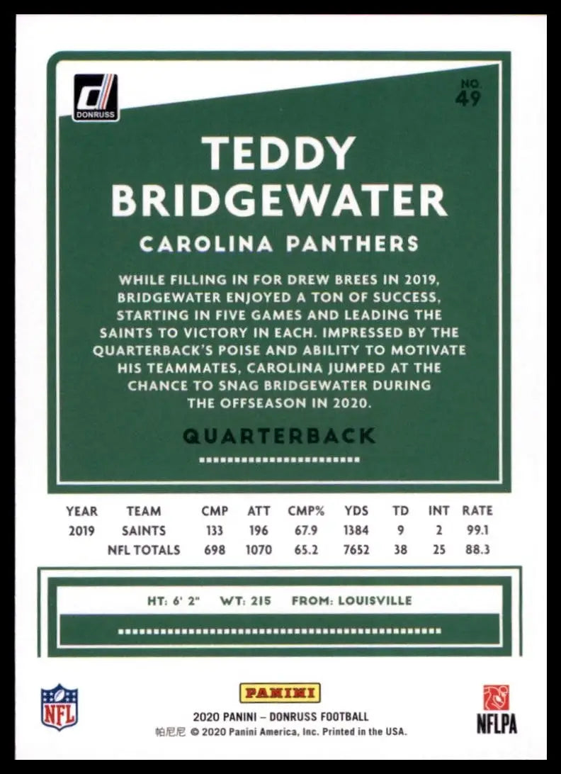 2020 Panini Donruss - Teddy Bridgewater #49 - Football Card Single