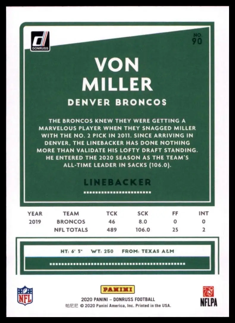 2020 Panini Donruss - Von Miller #90 - Football Card Single