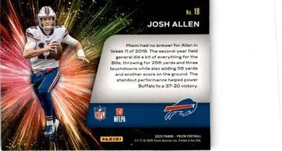 2020 Panini Prizm #18 Josh Allen Fireworks - Football Card Single