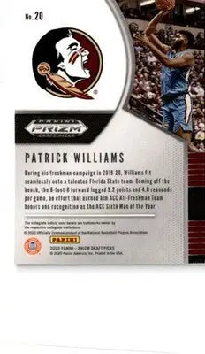 2020 Panini Prizm Draft Picks Collegiate #20 Patrick Williams - Basketball Card Single