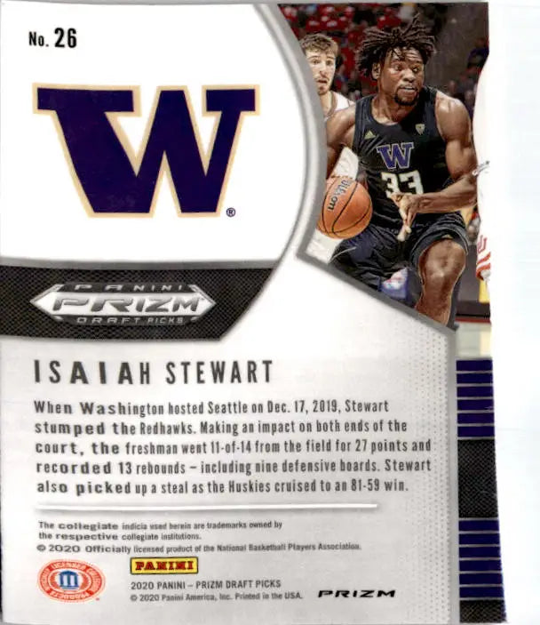 2020 Panini Prizm Draft Picks Collegiate #26 Isaiah Stewart Pink Ice - Basketball Card Single