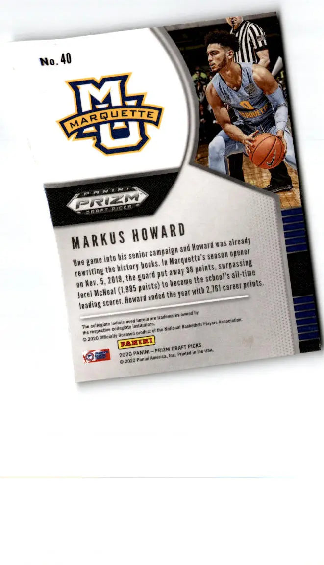 2020 Panini Prizm Draft Picks Collegiate #40 Markus Howard - Basketball Card Single