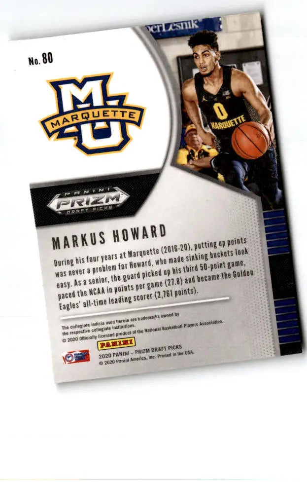 2020 Panini Prizm Draft Picks Collegiate #80 Markus Howard - Basketball Card Single