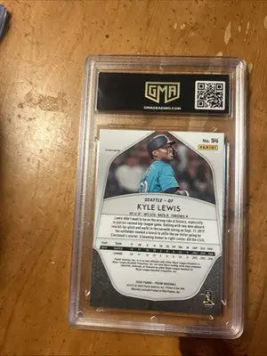Encased Kyle Lewis baseball card featuring 2020 Panini Prizm Cosmic Haze Prizm