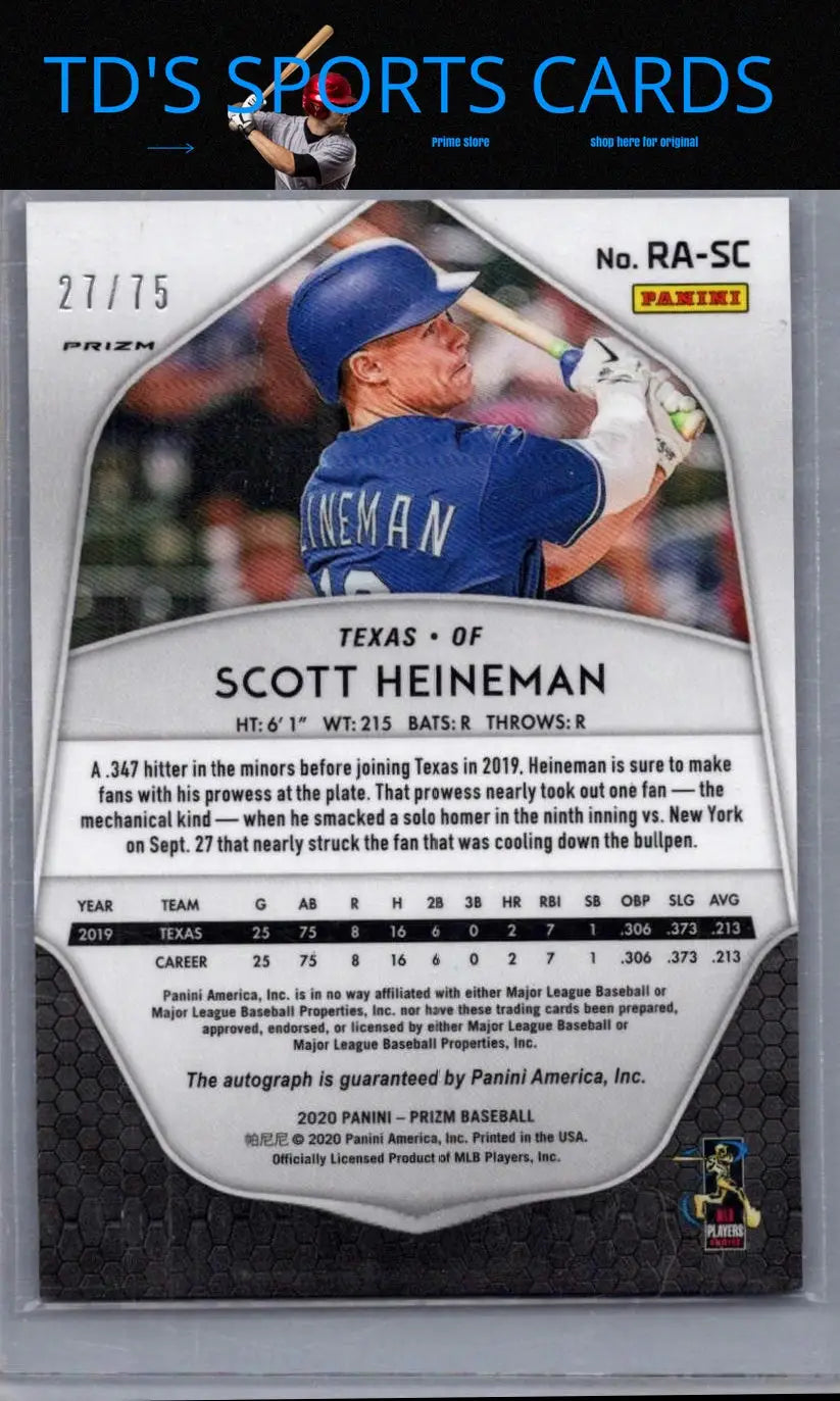 Scott Heineman rookie autograph card from 2020 Panini Prizm Red Prizm #75
