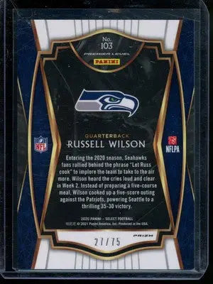 2020 Panini Select Russell Wilson #103 Prizm Purple 27/75 Football - Football Card Single