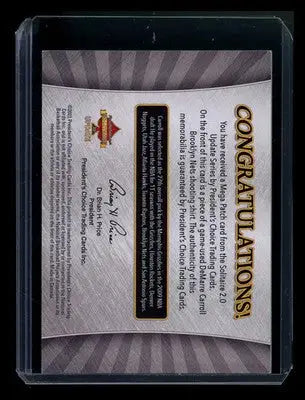 2020 President’s Choice Solitaire 2.0 Mega Patch3 DeMarre Carroll 1/1 Patch - Sports Memorabilia