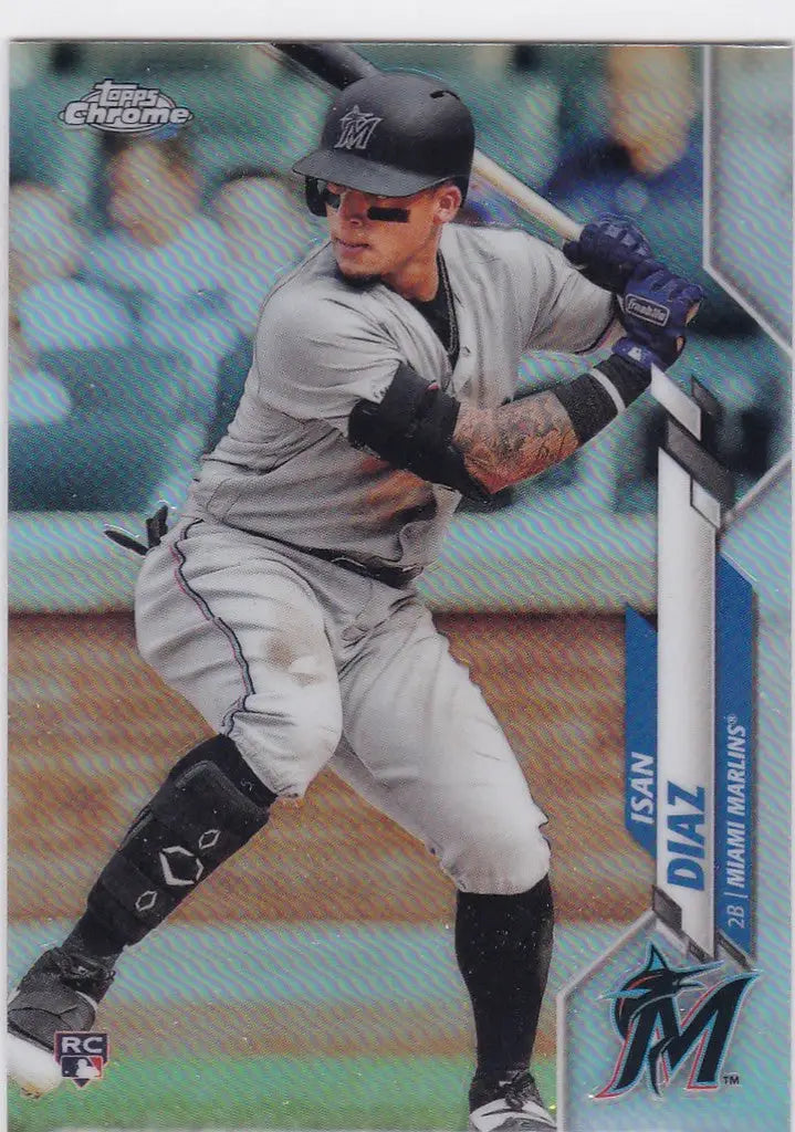 Baseball card of Isan Diaz in batting stance for Miami Marlins in trading cards collection