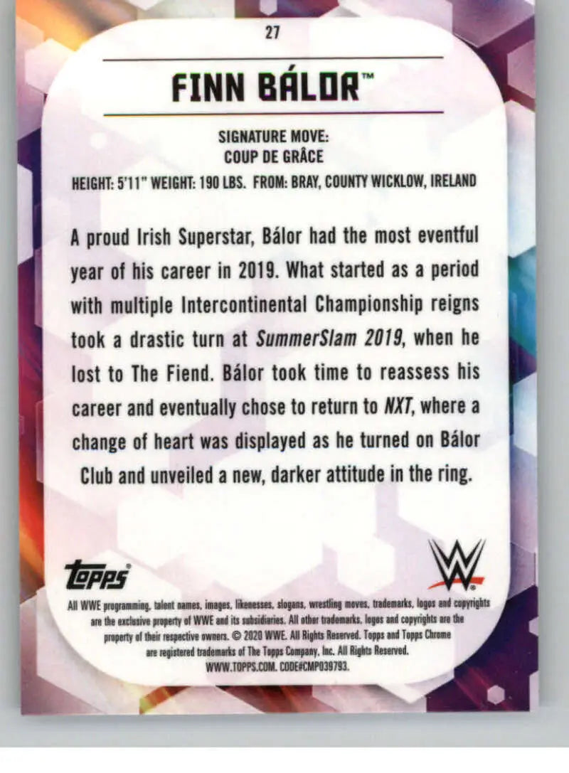 2020 Topps Chrome #27 Finn Balor NM-MT Wrestling Card - Wrestling Card Single