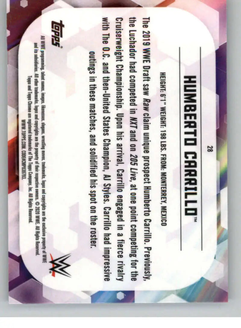 2020 Topps Chrome #28 Humberto Carrillo NM-MT Wrestling Card - Wrestling Card Single