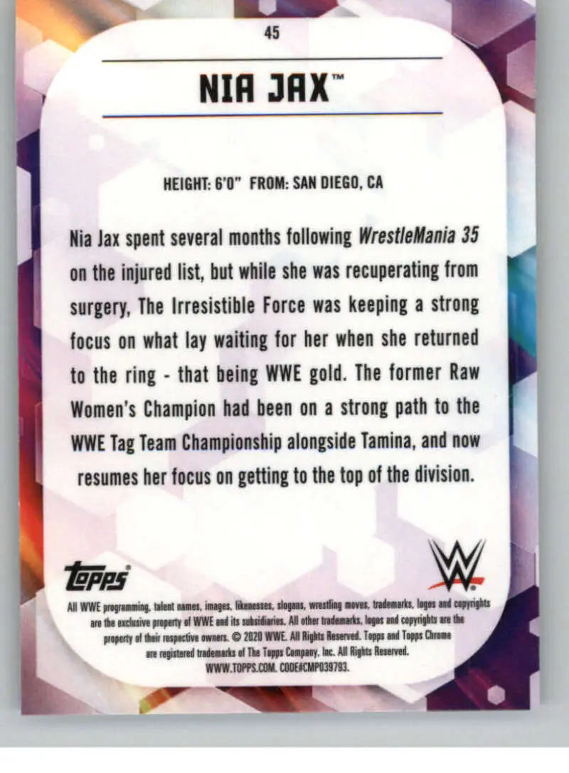 2020 Topps Chrome #45 Nia Jax NM-MT Wrestling Card - Wrestling Card Single