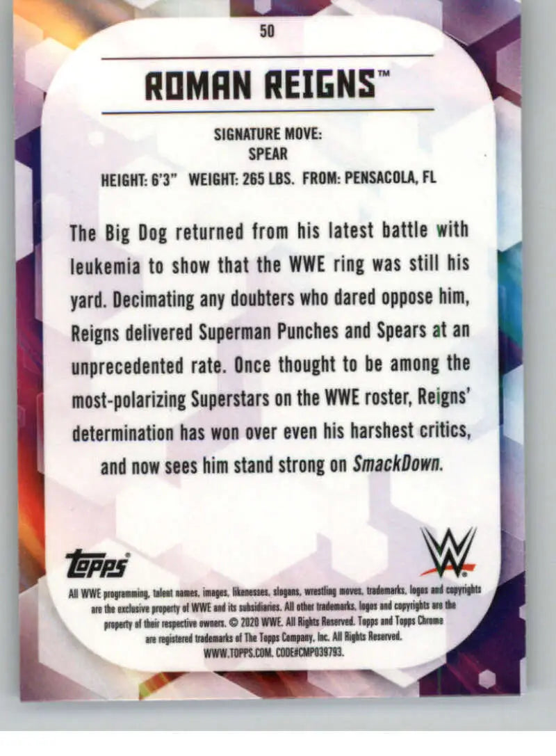 2020 Topps Chrome #50 Roman Reigns NM-MT Wrestling Card - Other
