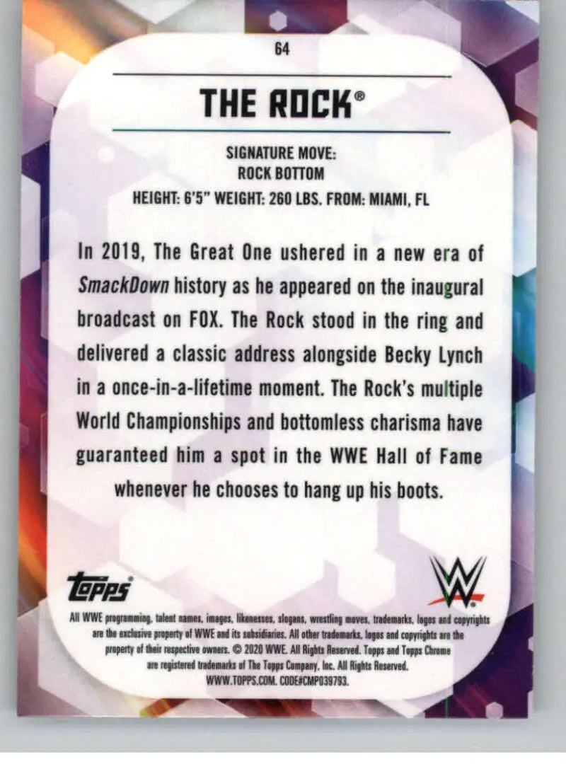 2020 Topps Chrome #64 The Rock NM-MT Wrestling Card - Other