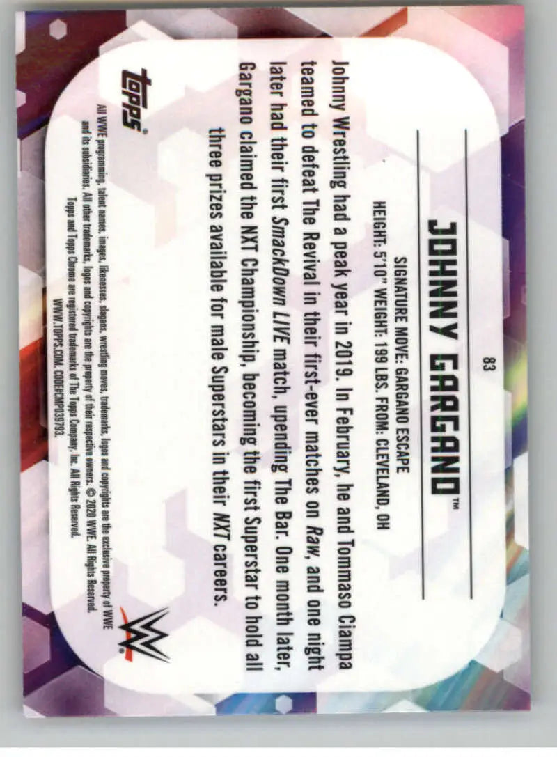 2020 Topps Chrome #83 Johnny Gargano NM-MT Wrestling Card - Non-Sports Card Single
