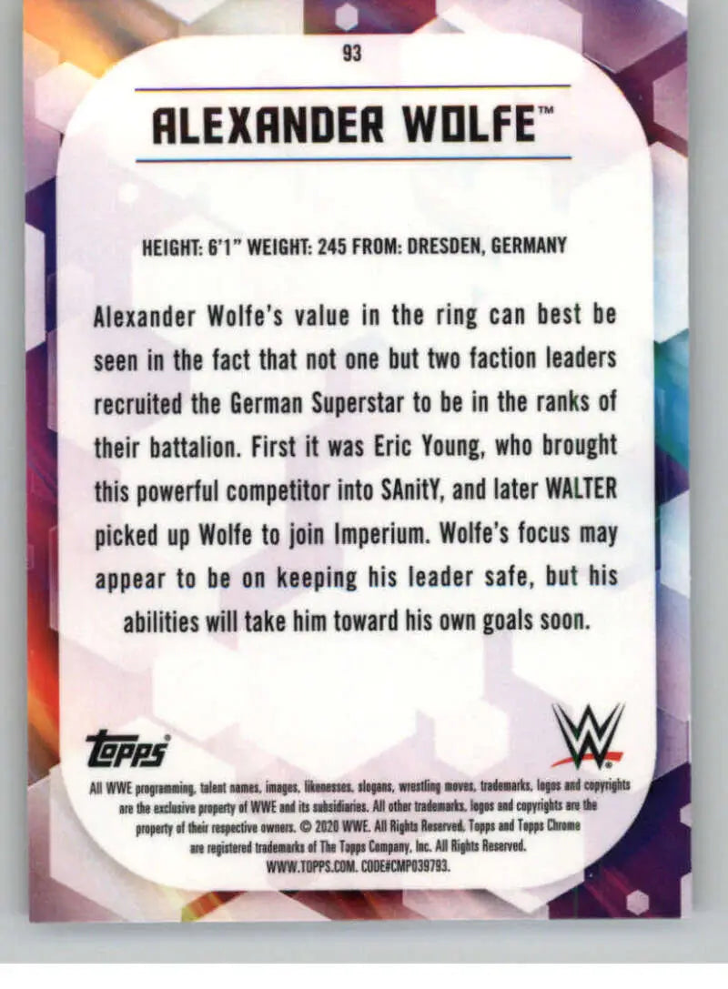 2020 Topps Chrome #93 Alexander Wolfe NM-MT Wrestling Card - Other