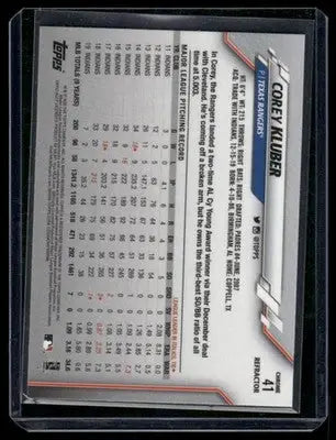 2020 Topps Chrome Corey Kluber #41 Refractor / Baseball - Baseball Card Single