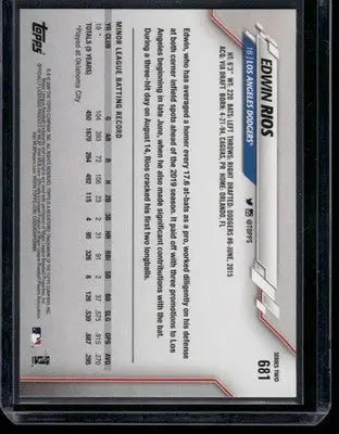 2020 Topps Edwin Rios #681 RC Baseball - Baseball Card Single