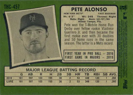 2020 Topps Heritage Chrome Baseball Purple Parallel Card featuring Pete Alonso base card