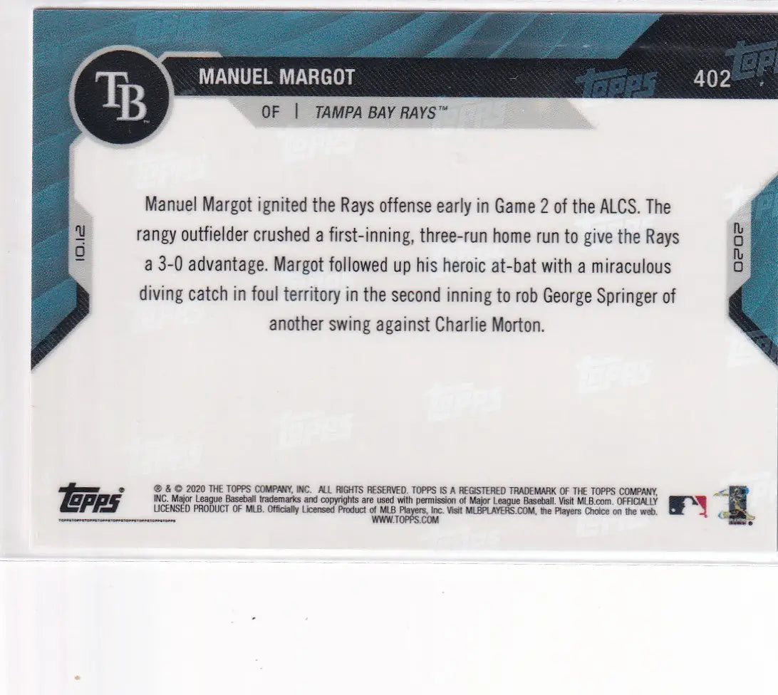 2020 TOPPS NOW #402 MANUEL MARGOT ALCS 16/49- TAMPA BAY RAYS - Baseball Card Single