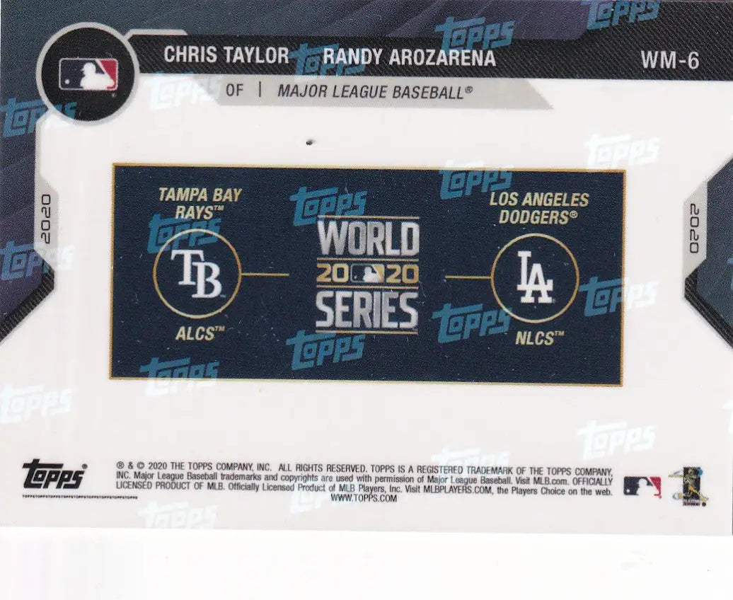 2020 TOPPS NOW WORLD SERIES MATCHUP #WM-6 CHRIS TAYLOR & RANDY AROZARENA- RAYS AND DODGERS - Baseball Card Single