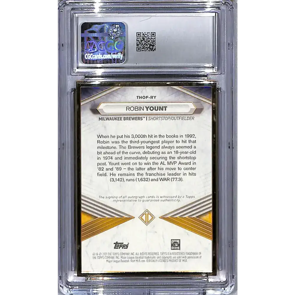 2020 Topps Transcendent HOF #THOFRY Robin Yount CGC 10 Auto 11/20 Milwaukee Brewers Baseball Card - Baseball Card Single