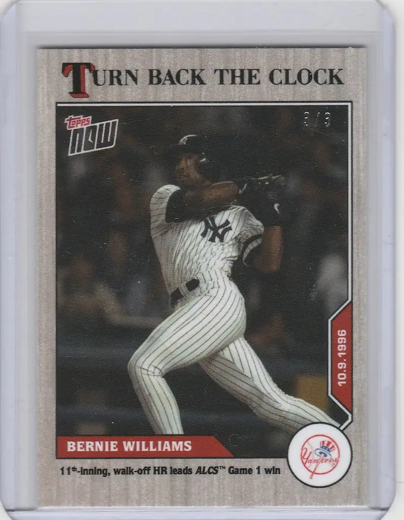 Baseball trading card of Bernie Williams in mid-swing for Topps Turn, New York Yankees Ash