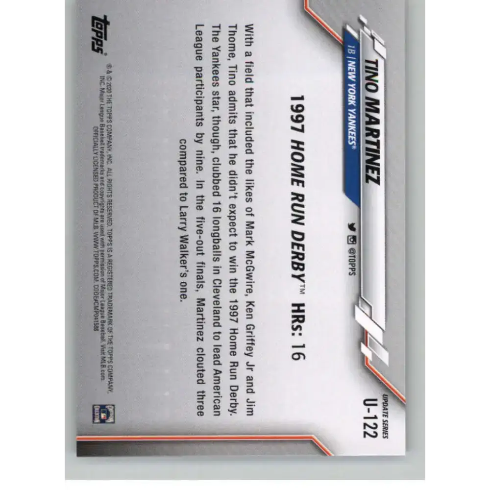 2020 Topps Update #U-122 Tino Martinez NM-MT New York Yankees Baseball Card - Baseball Card