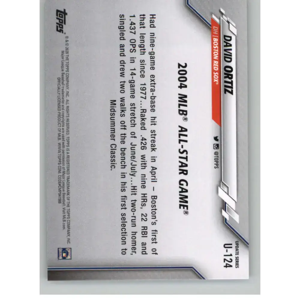 2020 Topps Update #U-124 David Ortiz NM-MT Boston Red Sox Baseball Card - Baseball Card