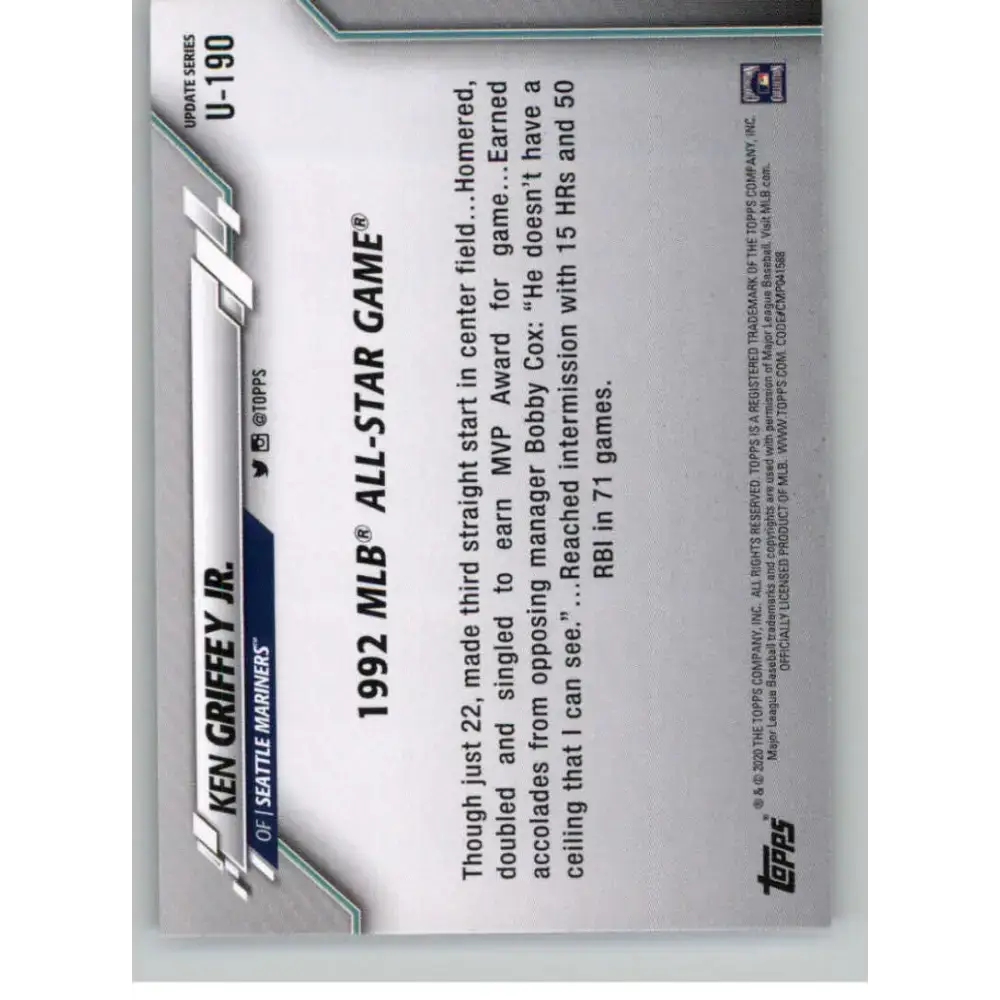 2020 Topps Update #U-190 Ken Griffey Jr. NM-MT Seattle Mariners Baseball Card