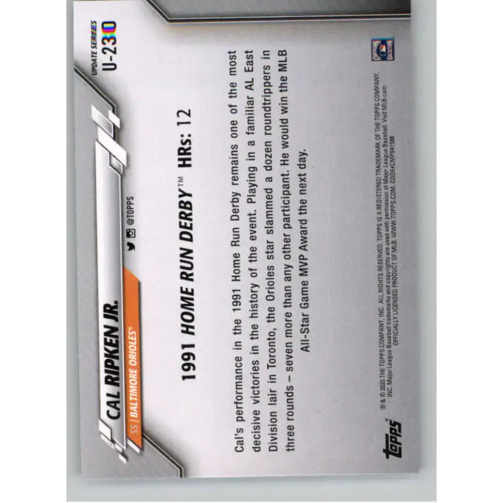 2020 Topps Update #U-230 Cal Ripken Jr. NM-MT Baltimore Orioles Baseball Card - Baseball Card