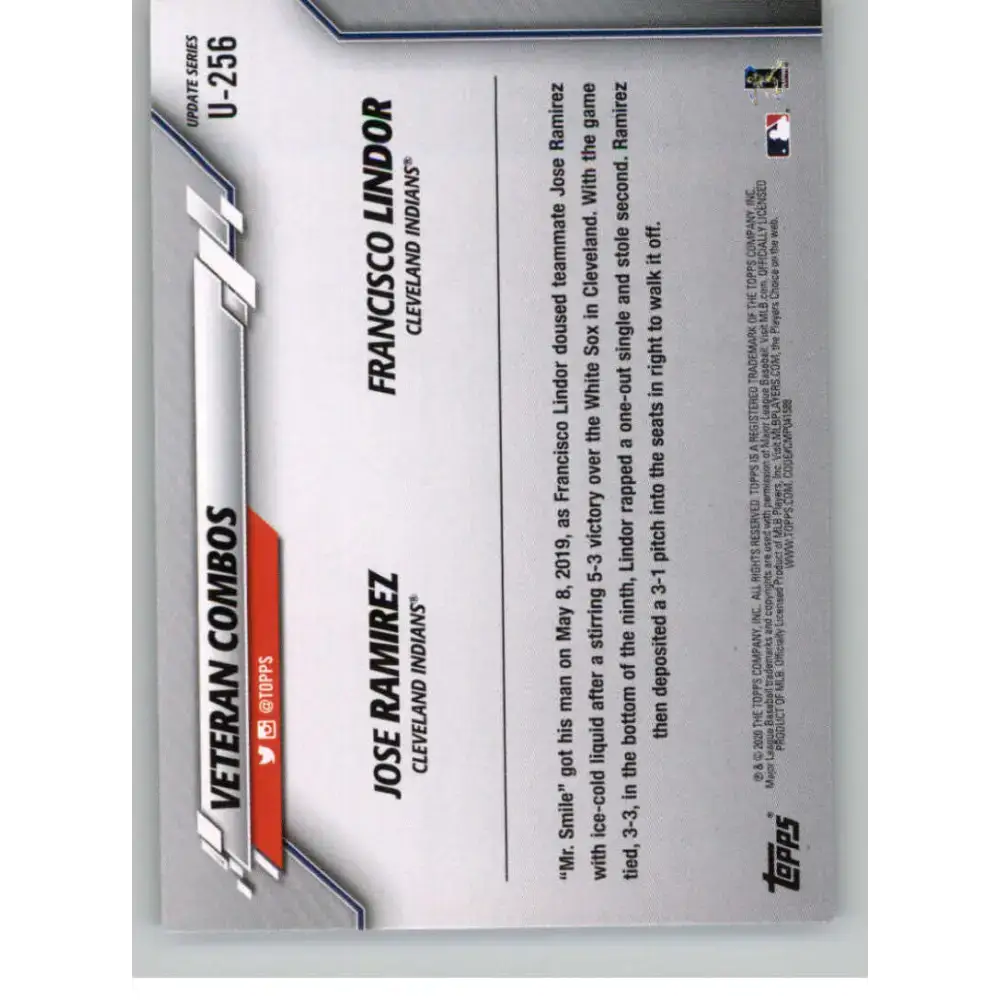 2020 Topps Update #U-256 Ramirez/Lindor NM-MT Cleveland Indians Baseball Card - Baseball Card Single