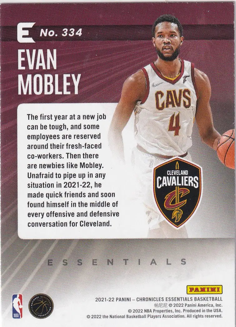 2021-22 CHRONICALS ESSENTIALS #334 EVAN MOBLEY- CLEVELAND CAVALIERS - Basketball Card Single
