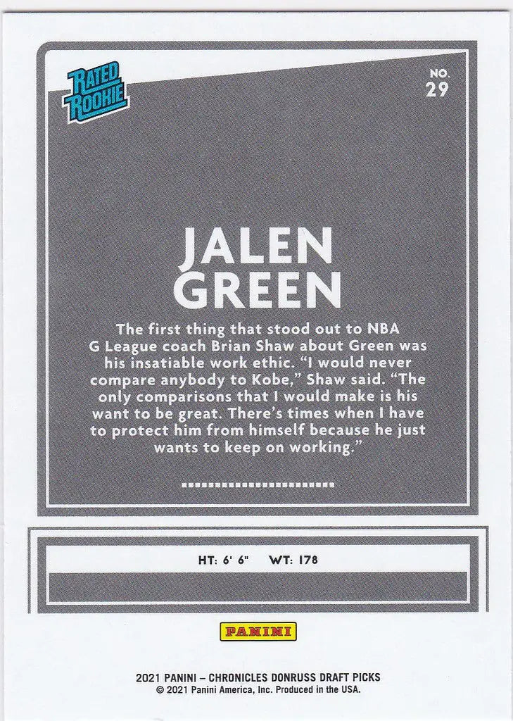 2021-22 Chronicles Draft #29 Jalen Green RC Rookie Houston Rockets - Basketball Card Single