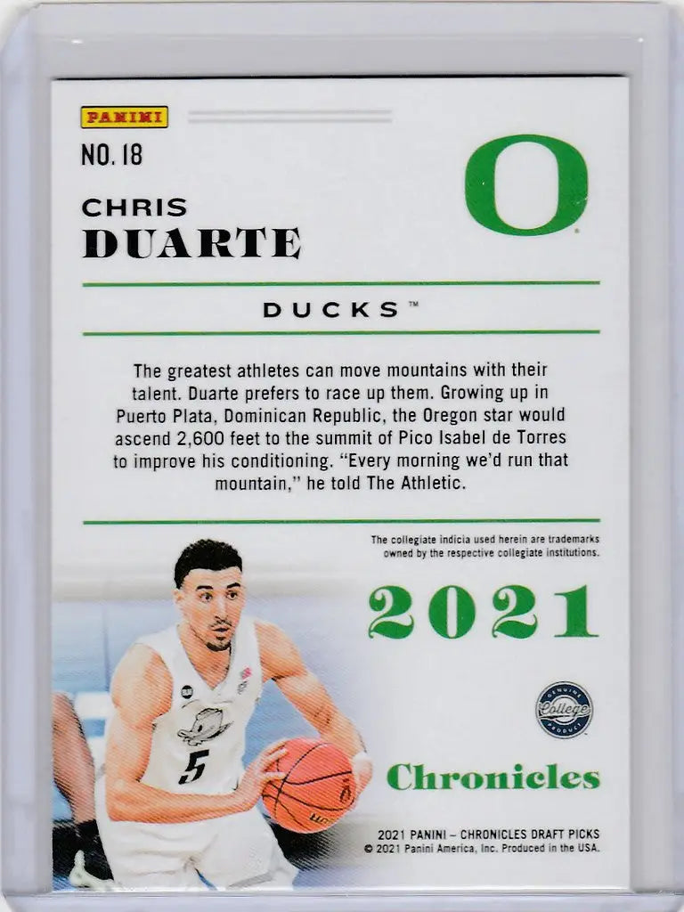 Basketball trading card of Chris Duarte from Oregon in 2021-22 Chronicles Draft Picks