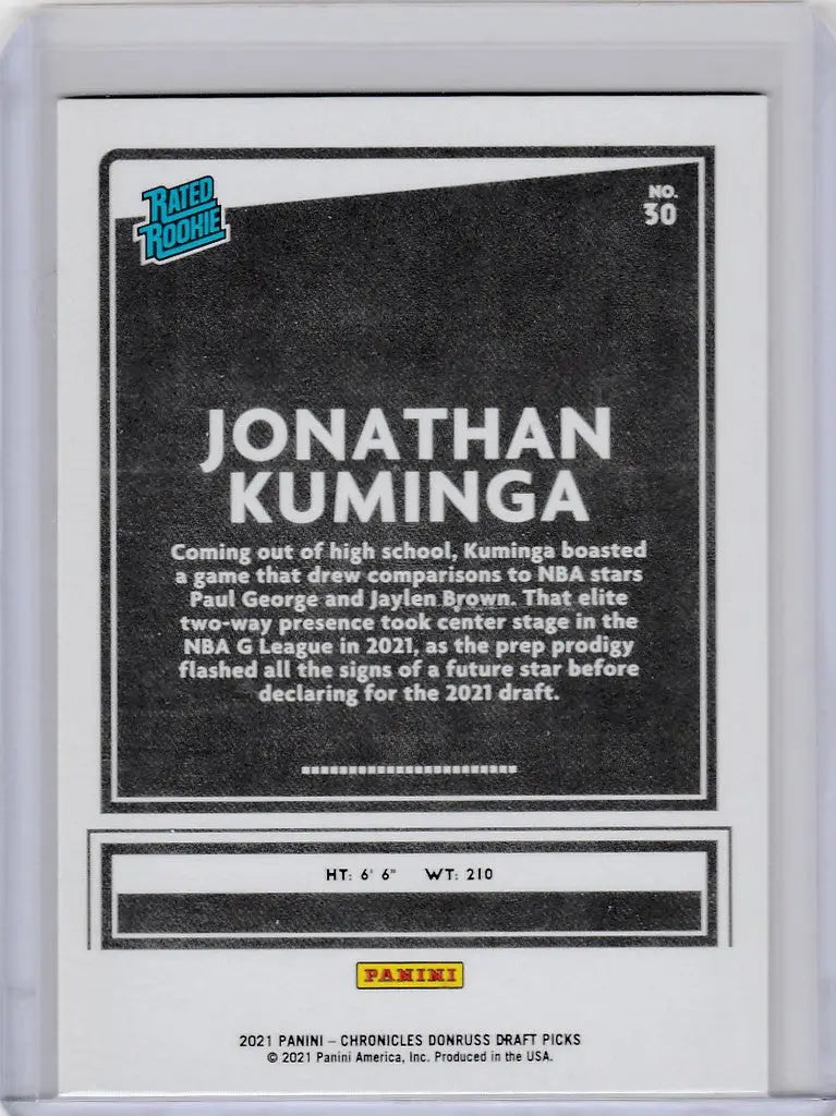 Basketball trading card of Jonathan Kuminga from Chronicles Draft Picks Donruss