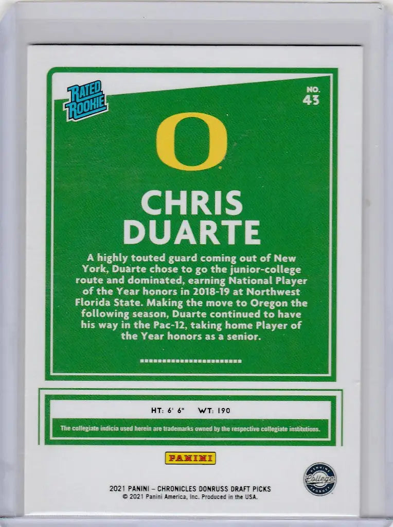Sports trading card of Chris Duarte Oregon from 2021-22 Chronicles Draft Picks Donruss