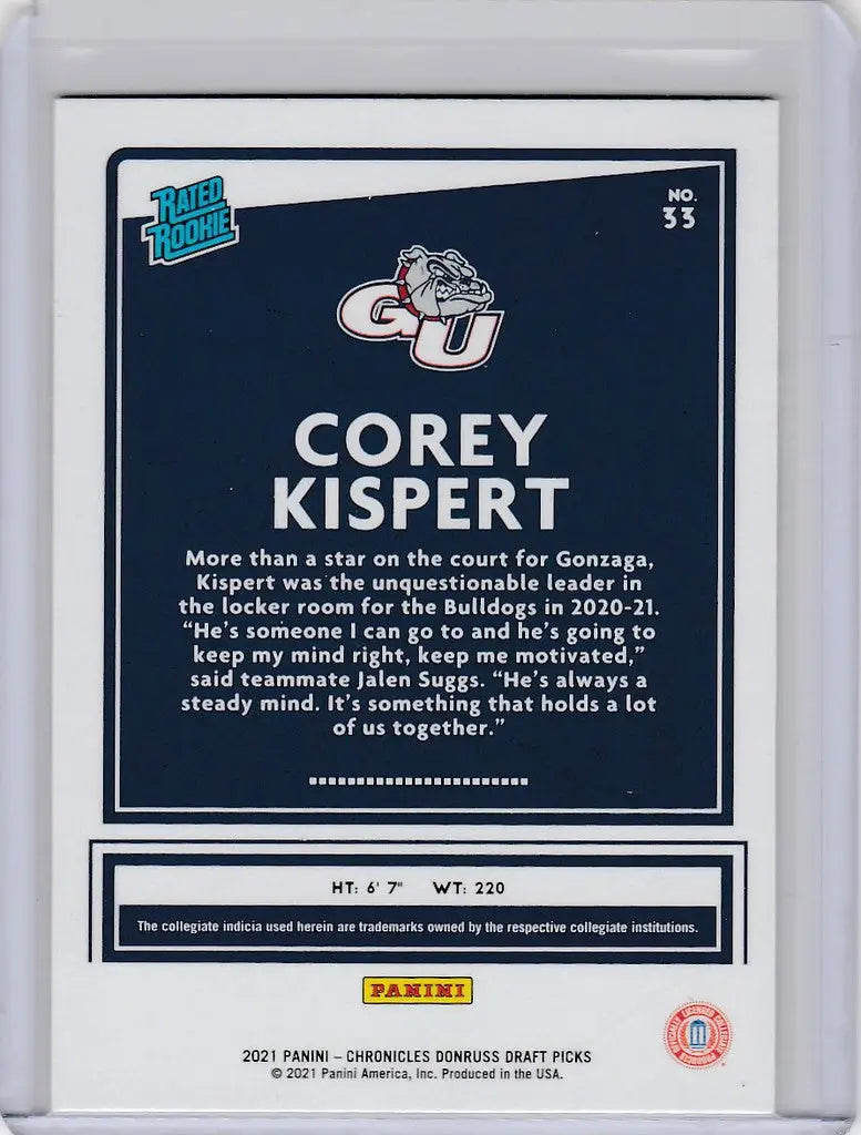 Corey Kispert Gonzaga sports trading card from 2021-22 Chronicles Draft Picks Donruss Pink