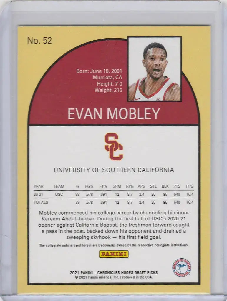 2021-22 Chronicles Draft Picks Hoops #52 Evan Mobley USC - Basketball Card Single