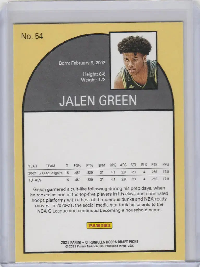 2021-22 Chronicles Draft Picks Hoops #54 Jalen Green - Basketball Card Single