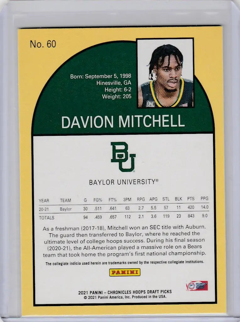 Basketball trading card of Davion Mitchell Baylor from Chronicles Draft Picks collection