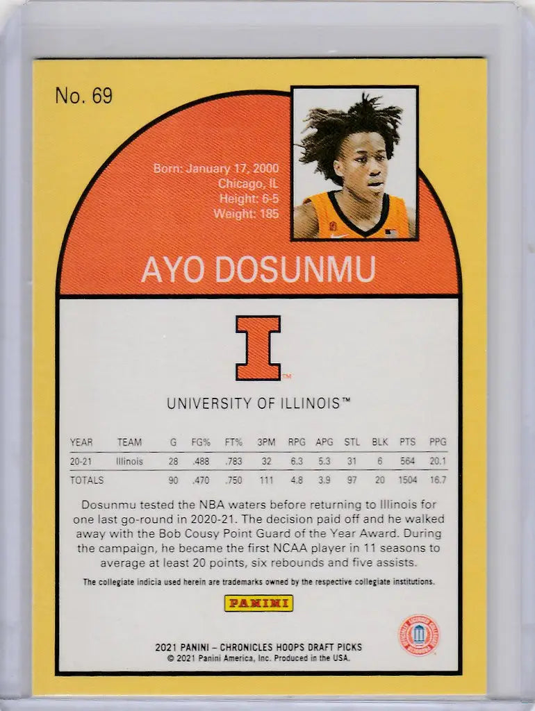 Basketball trading card of Ayo Dosunmu from the 2021-22 Chronicles Draft Picks Hoops