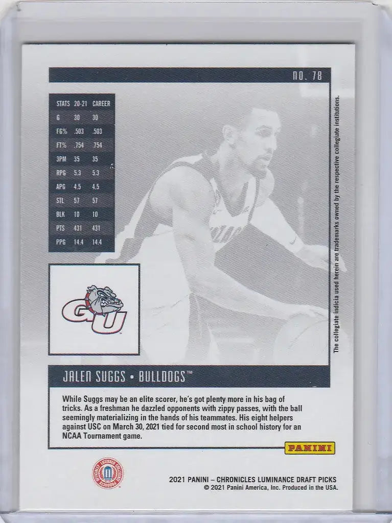 2021-22 Chronicles Draft Picks Luminance #78 Jalen Suggs Gonzaga - Basketball Card Single