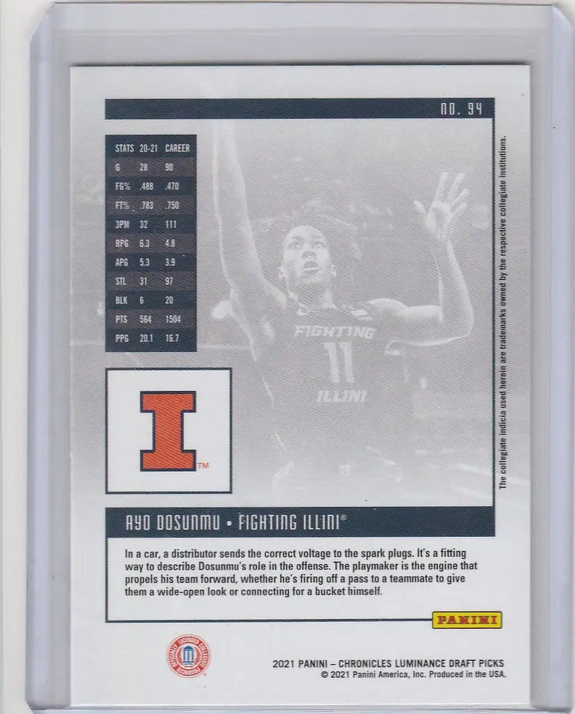 Basketball trading card of Ayo Dosunmu in action with Illinois for 2021-22 Chronicles Draft