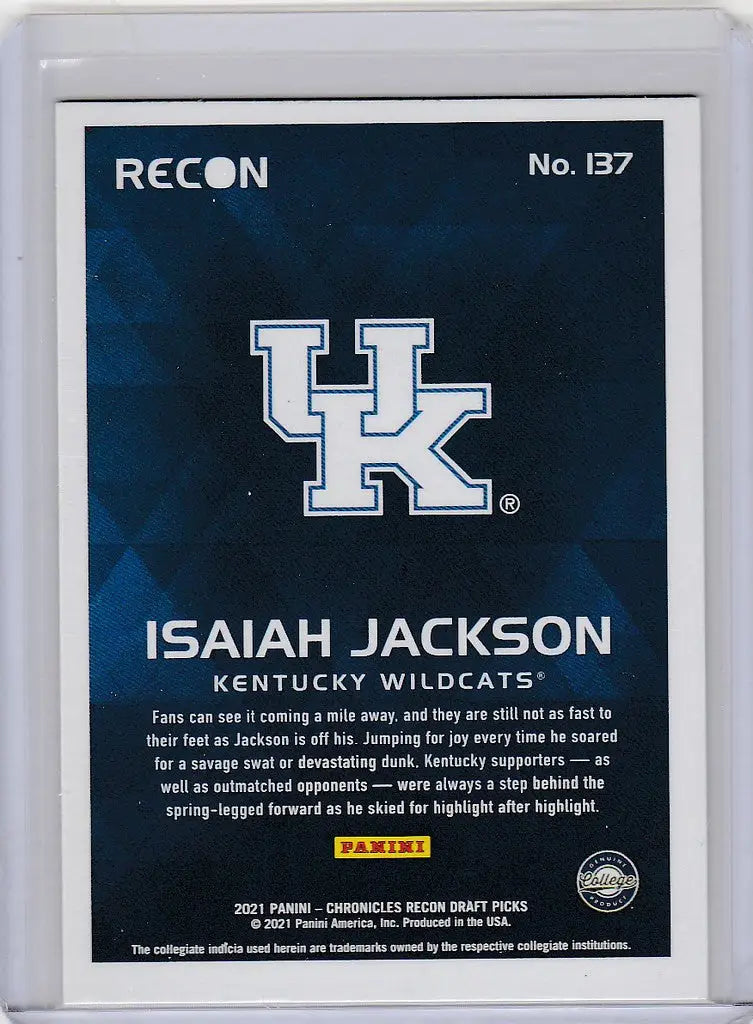 Basketball trading card of Isaiah Jackson from 2021-22 Chronicles Draft Picks Recon Pink